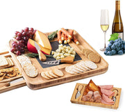 Bamboo Cheese Board and Knife Set with Cutlery including Slate Rock Tray, 4 Stainless Steel Knife & Thick V178-82542