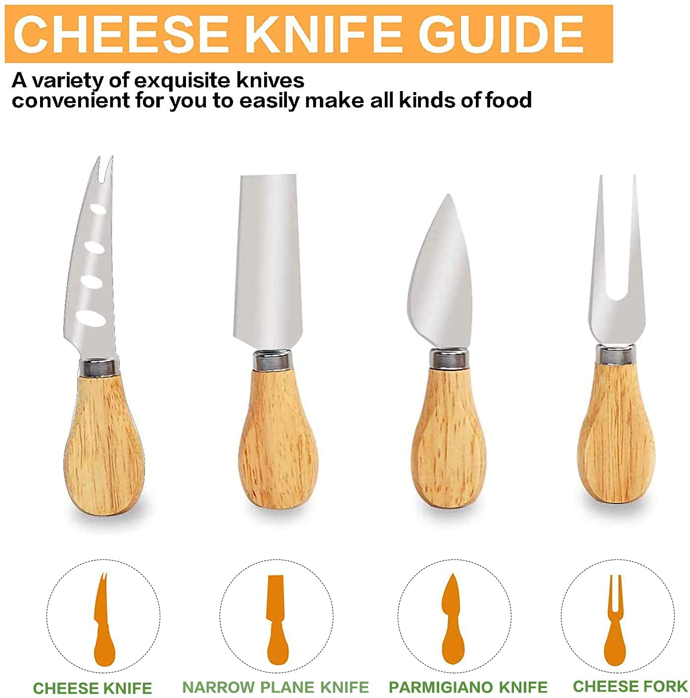 Bamboo Cheese Board and Knife Set with Cutlery including Slate Rock Tray, 4 Stainless Steel Knife & Thick V178-82542