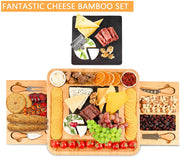 Bamboo Cheese Board and Knife Set with Cutlery including Slate Rock Tray, 4 Stainless Steel Knife & Thick V178-82542