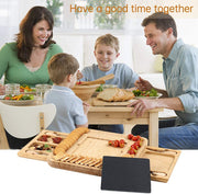 Bamboo Cheese Board and Knife Set with Cutlery including Slate Rock Tray, 4 Stainless Steel Knife & Thick V178-82542