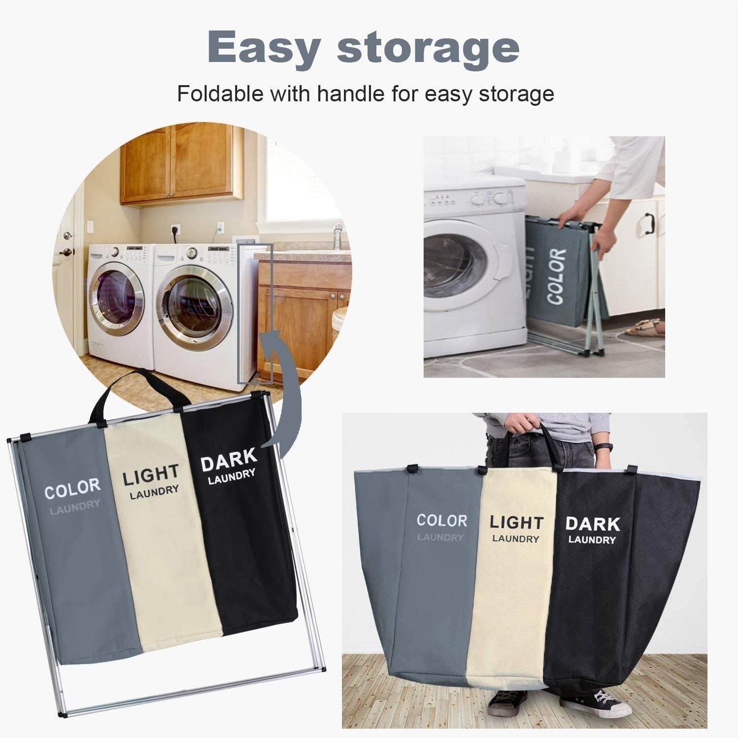 3 in 1 Large 135L Laundry Clothes Hamper Basket with Waterproof bags and Aluminum Frame (Multi) V178-83102