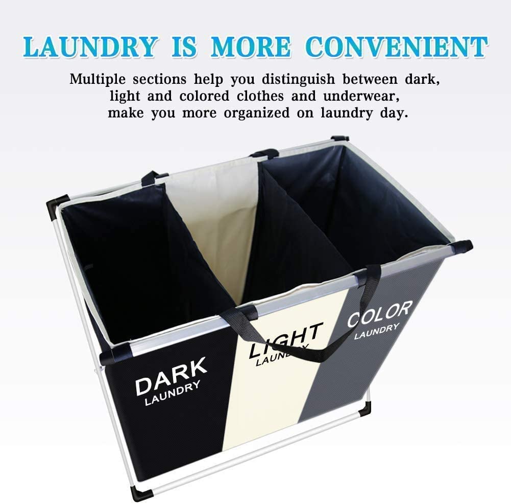 3 in 1 Large 135L Laundry Clothes Hamper Basket with Waterproof bags and Aluminum Frame (Multi) V178-83102