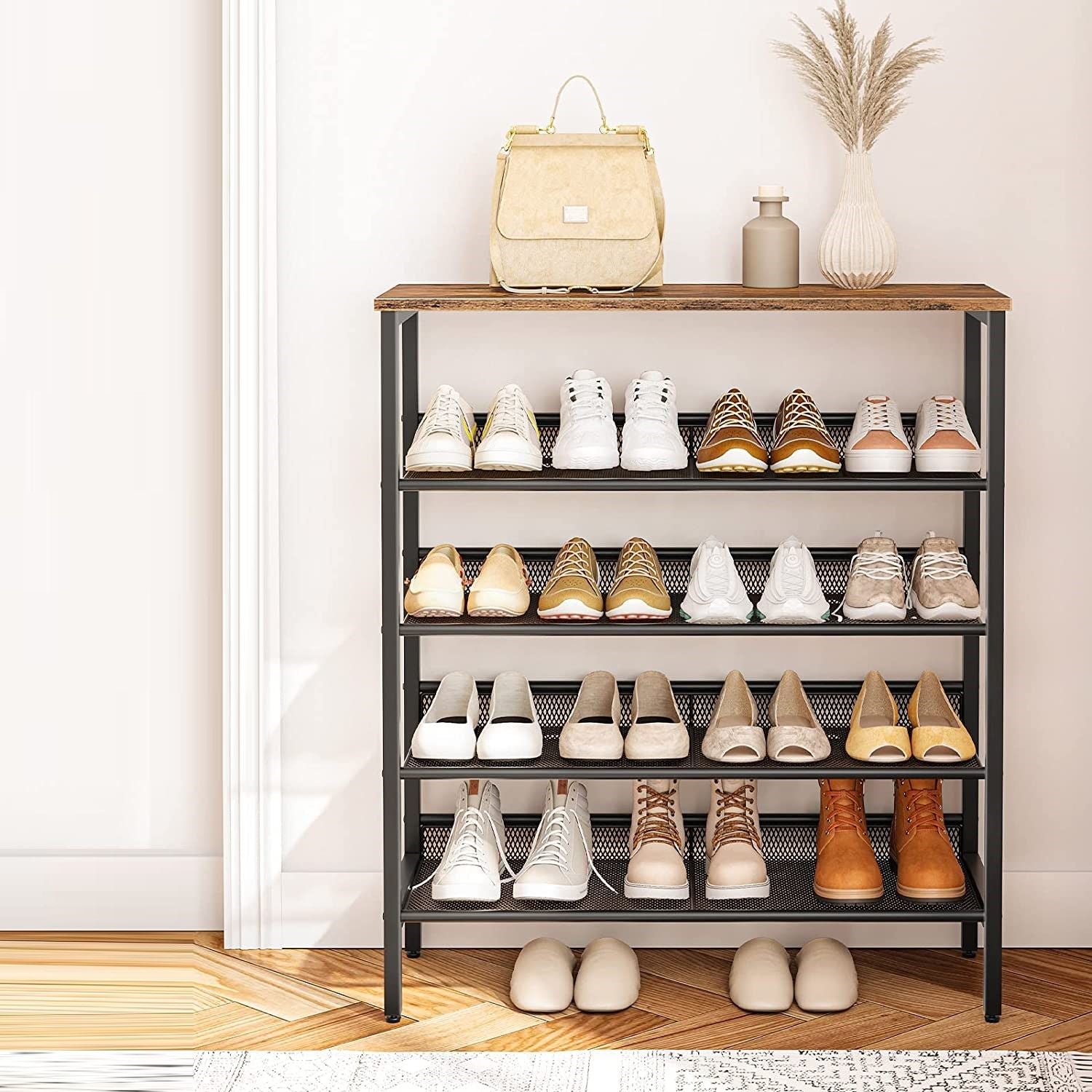 5-Tier Shoe Rack, Industrial Shoe Organizer Storage Bench V178-83157