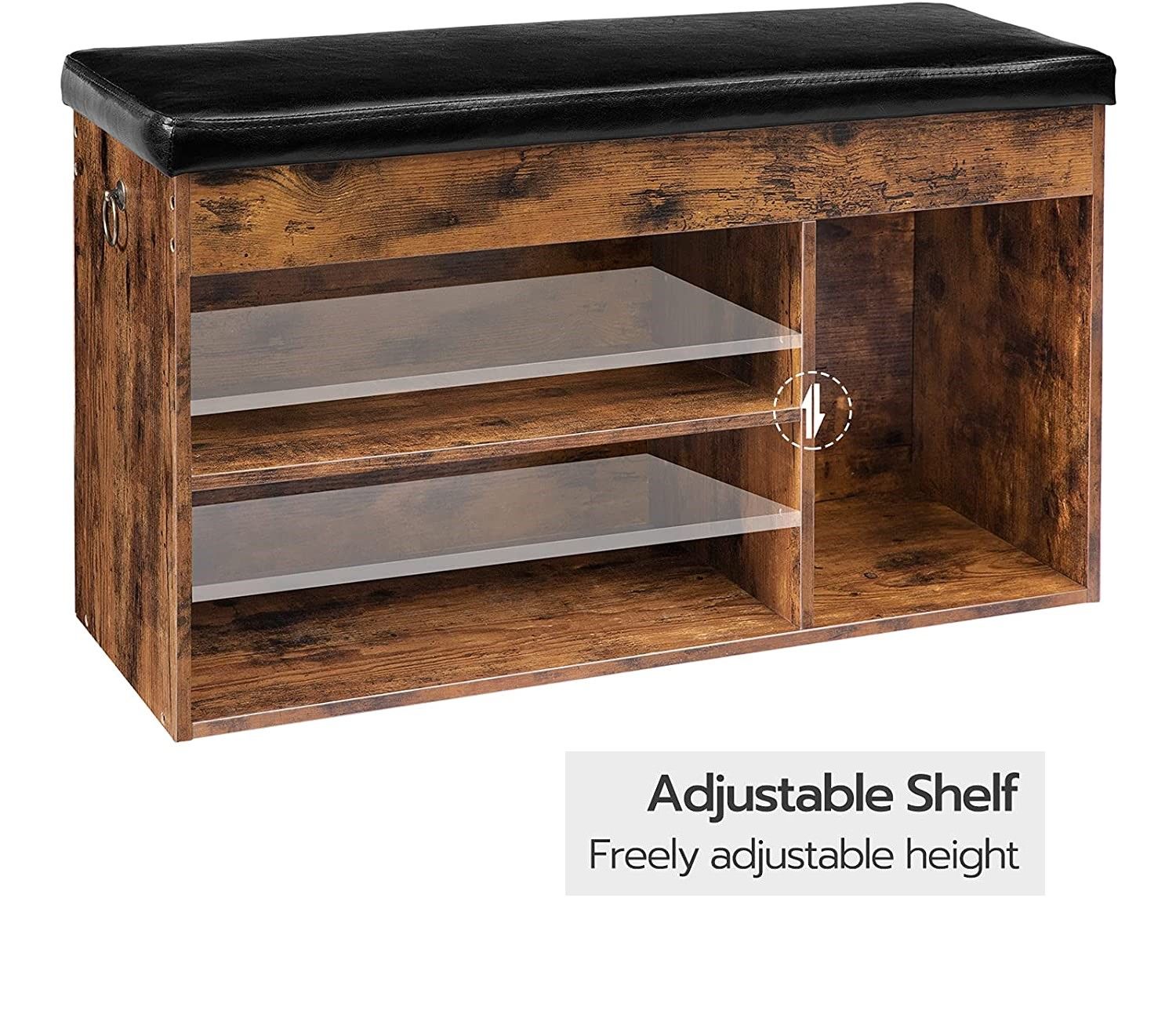 Shoe Storage Bench with Padded Cushion,Flip-Open Storage Box and Adjustable Shelf for Entryway and Living Room V178-83171