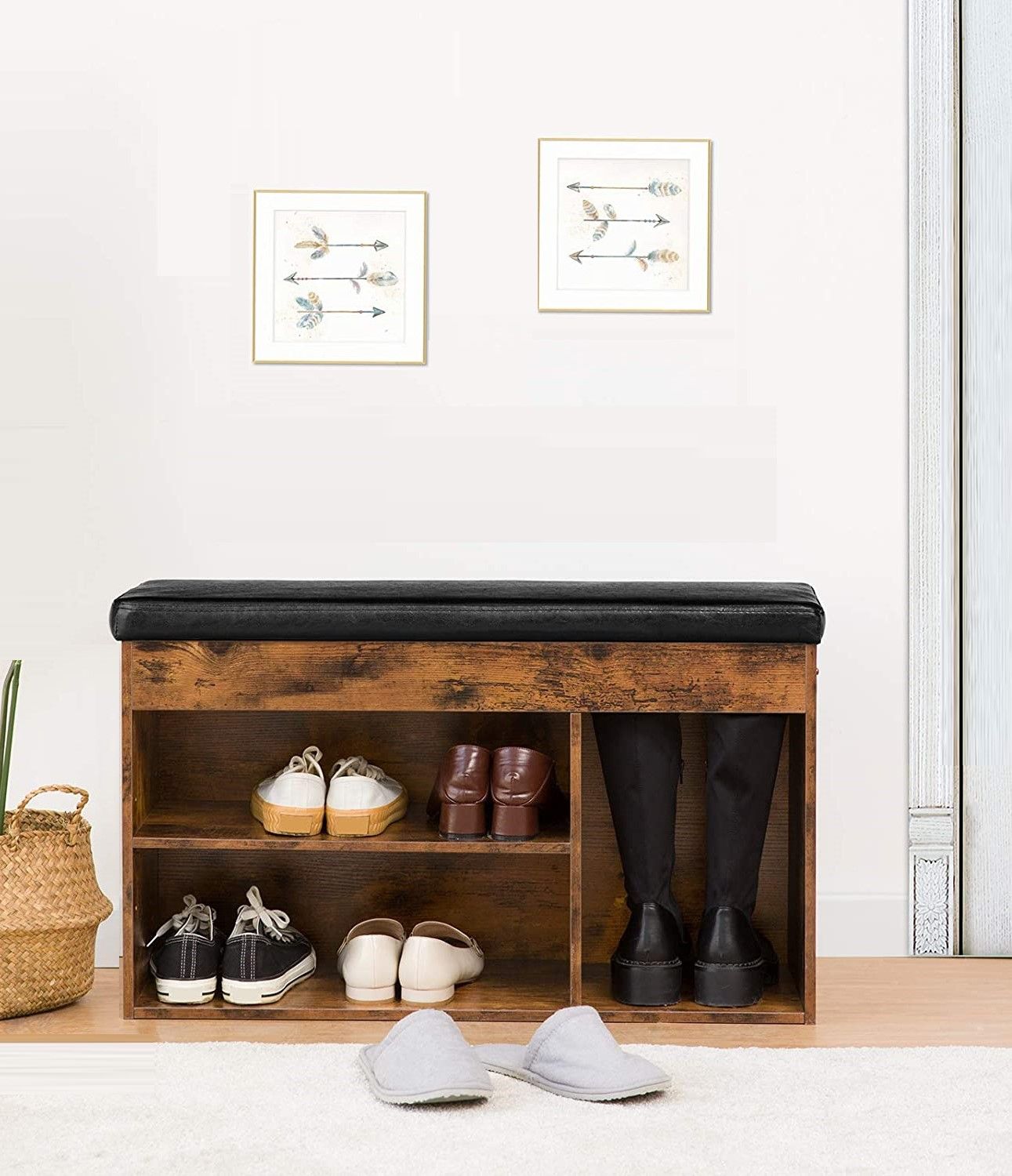 Shoe Storage Bench with Padded Cushion,Flip-Open Storage Box and Adjustable Shelf for Entryway and Living Room V178-83171