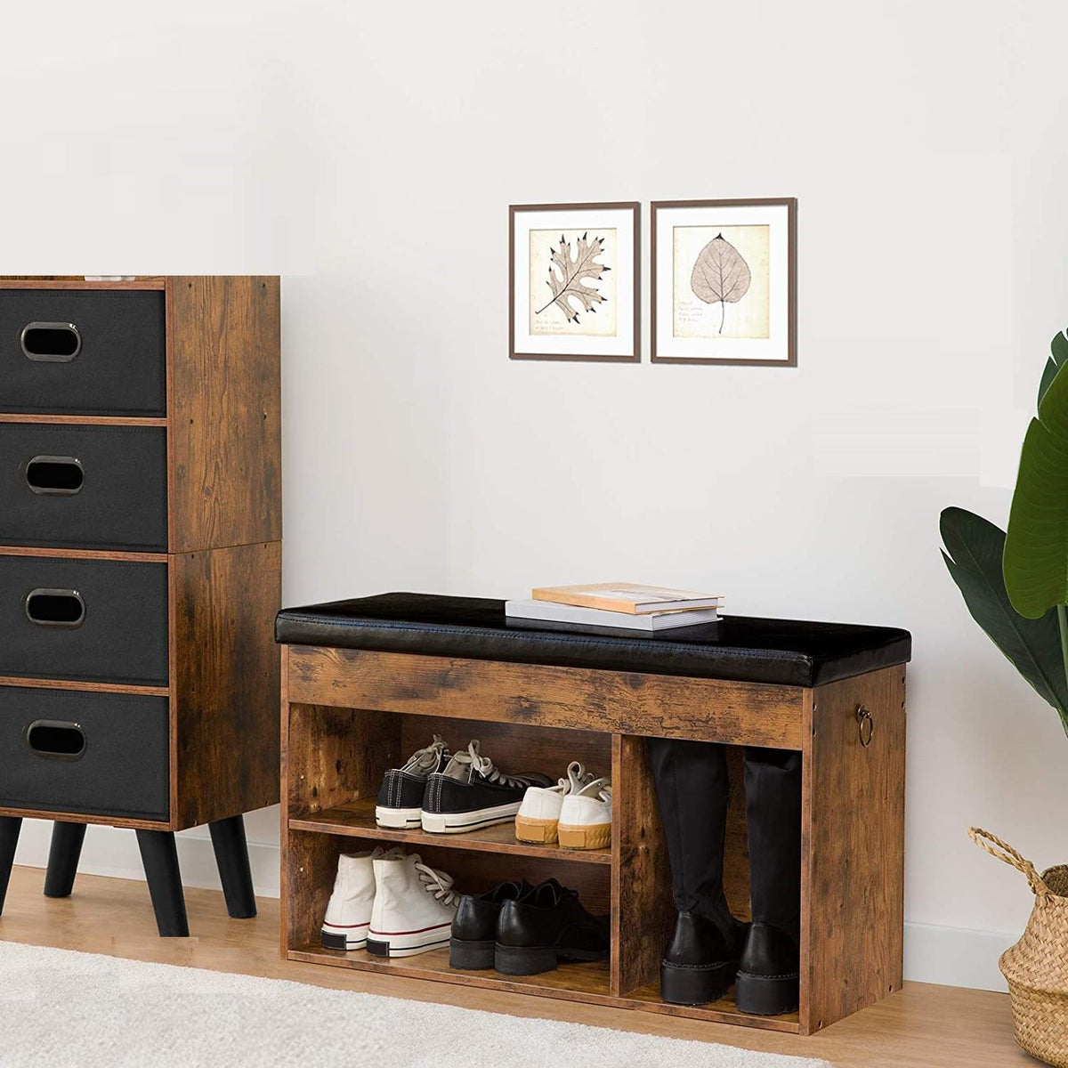 Shoe Storage Bench with Padded Cushion,Flip-Open Storage Box and Adjustable Shelf for Entryway and Living Room V178-83171