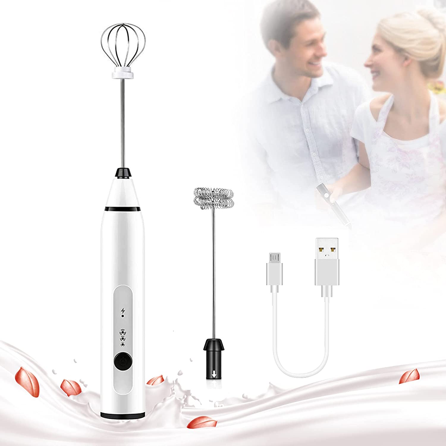 Silver Rechargeable Electric Milk Frother Handheld (3 Speeds) V178-83518