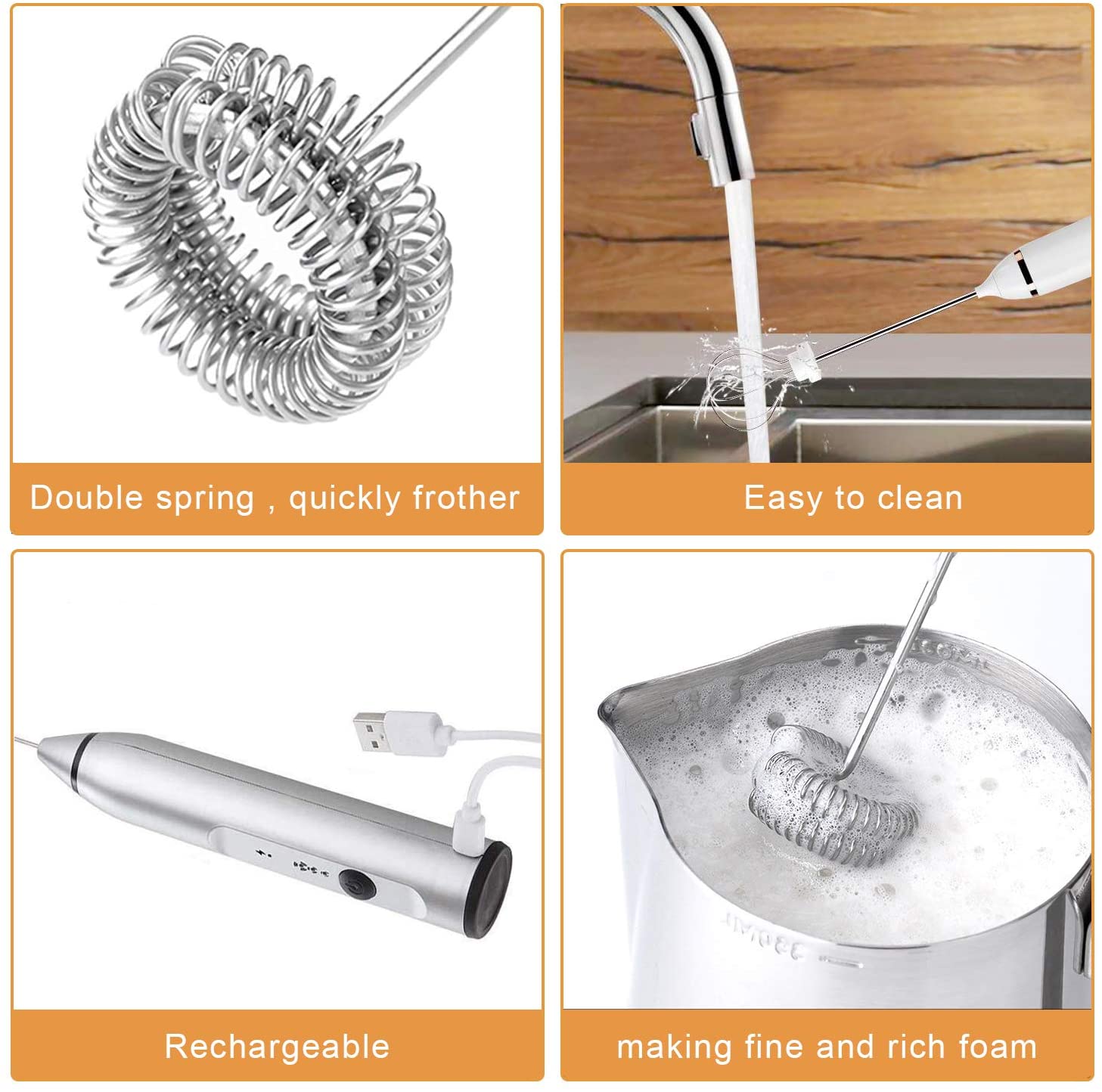 Silver Rechargeable Electric Milk Frother Handheld (3 Speeds) V178-83518