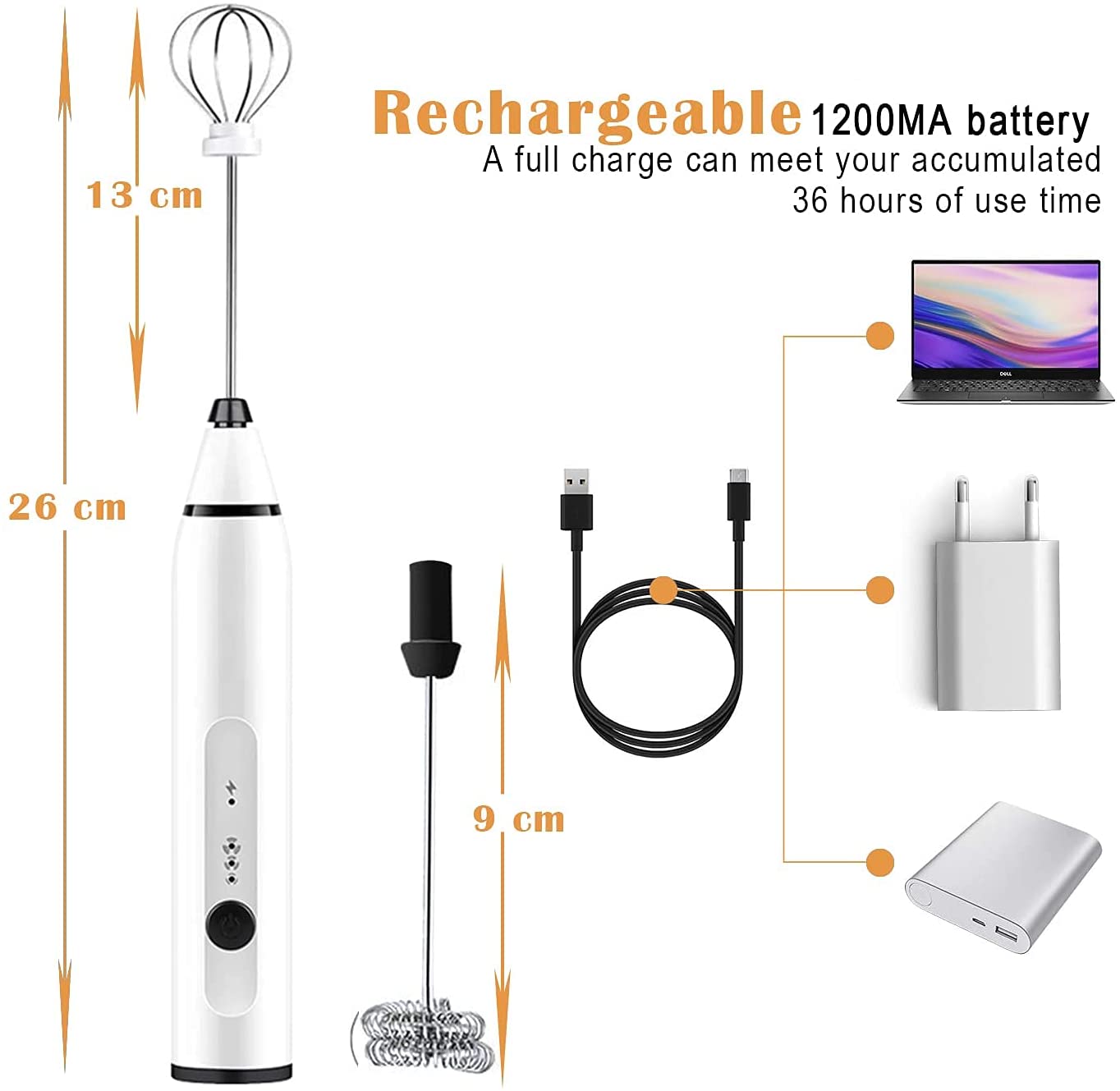 Silver Rechargeable Electric Milk Frother Handheld (3 Speeds) V178-83518