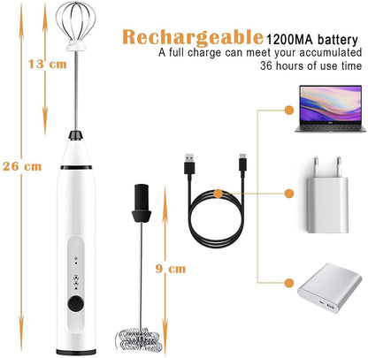 Silver Rechargeable Electric Milk Frother Handheld (3 Speeds) V178-83518