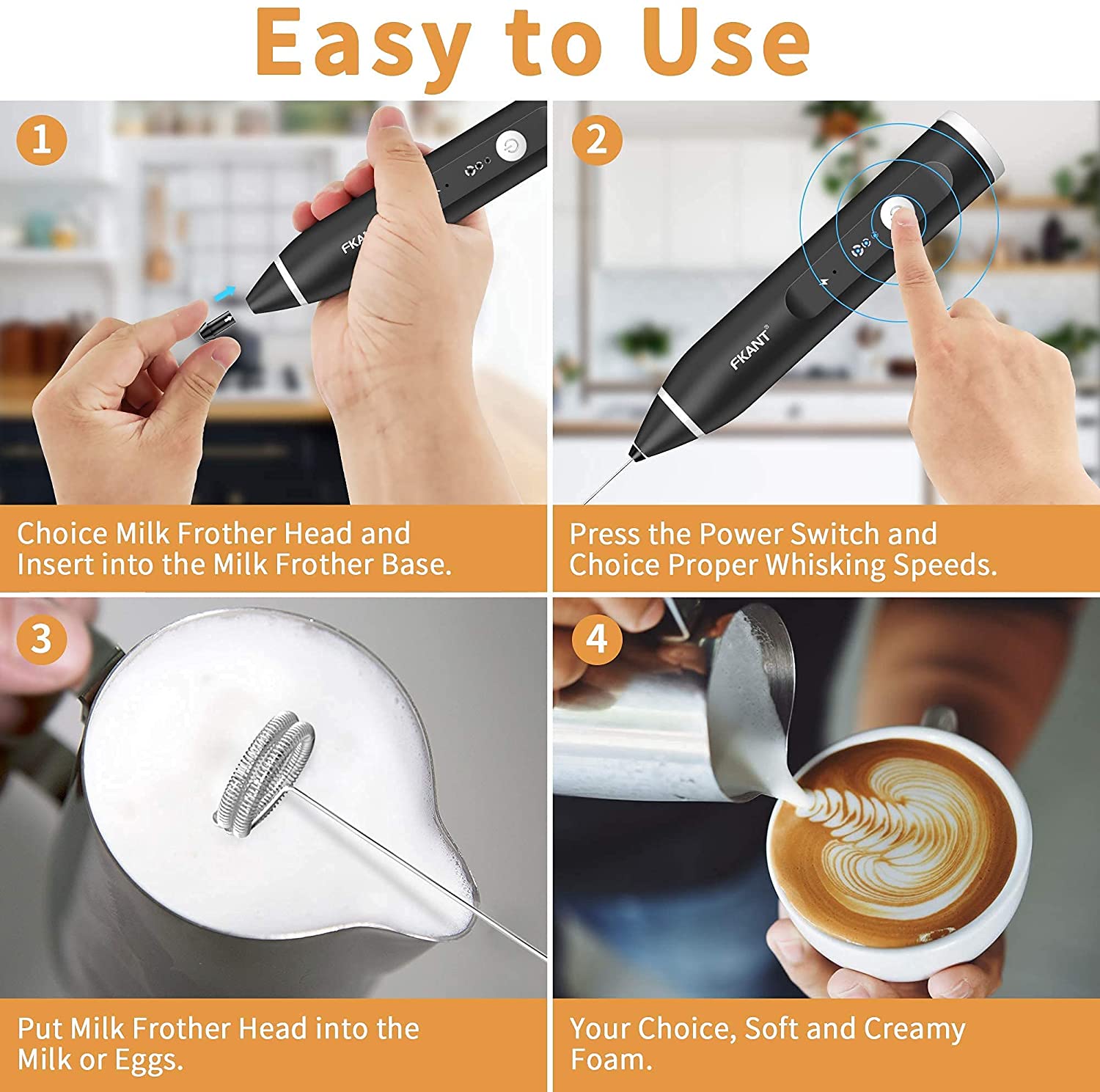 Black Rechargeable Electric Milk Frother Handheld (3 Speeds) V178-83525