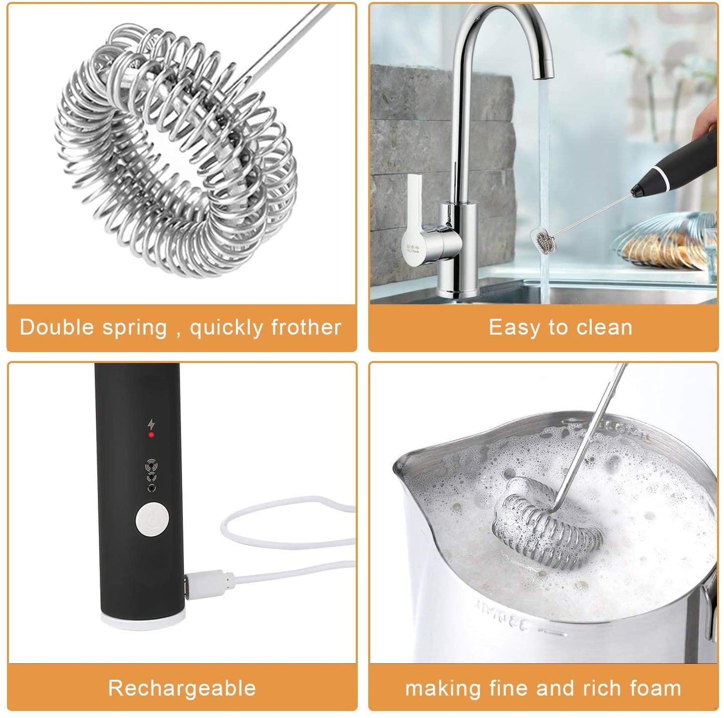 Black Rechargeable Electric Milk Frother Handheld (3 Speeds) V178-83525