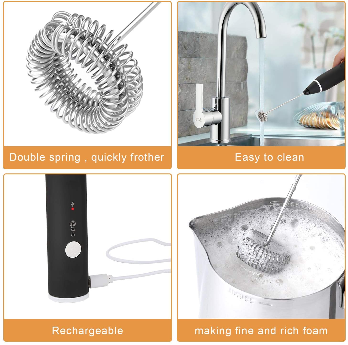 Black Rechargeable Electric Milk Frother Handheld (3 Speeds) V178-83525