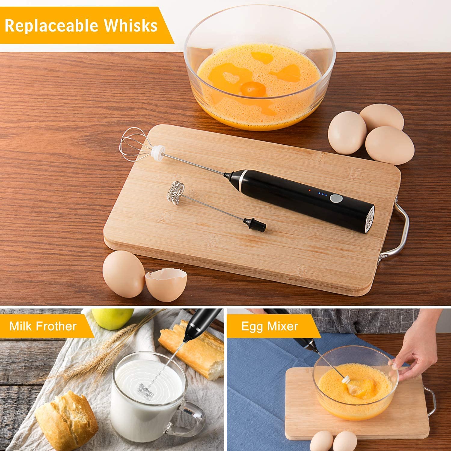 Black Rechargeable Electric Milk Frother Handheld (3 Speeds) V178-83525