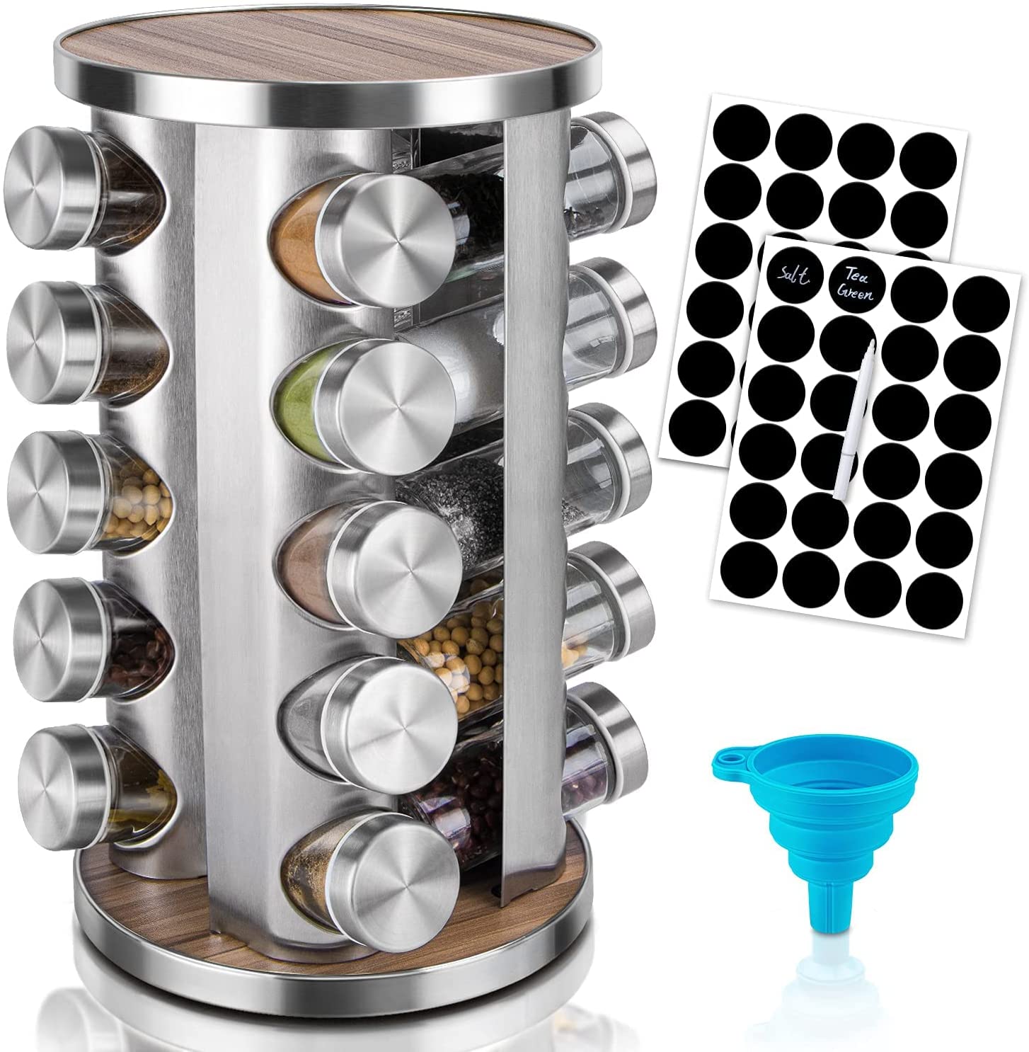 Rotating Spice Rack Organizer with 20 Pieces Jars for Kitchen V178-83532