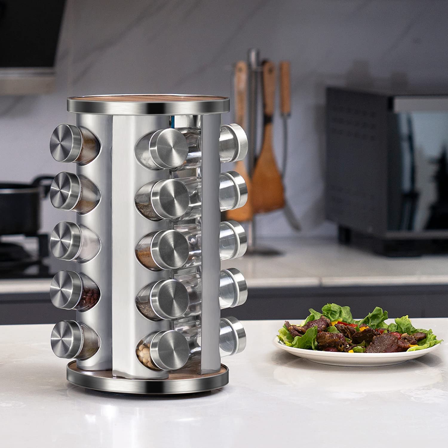 Rotating Spice Rack Organizer with 20 Pieces Jars for Kitchen V178-83532