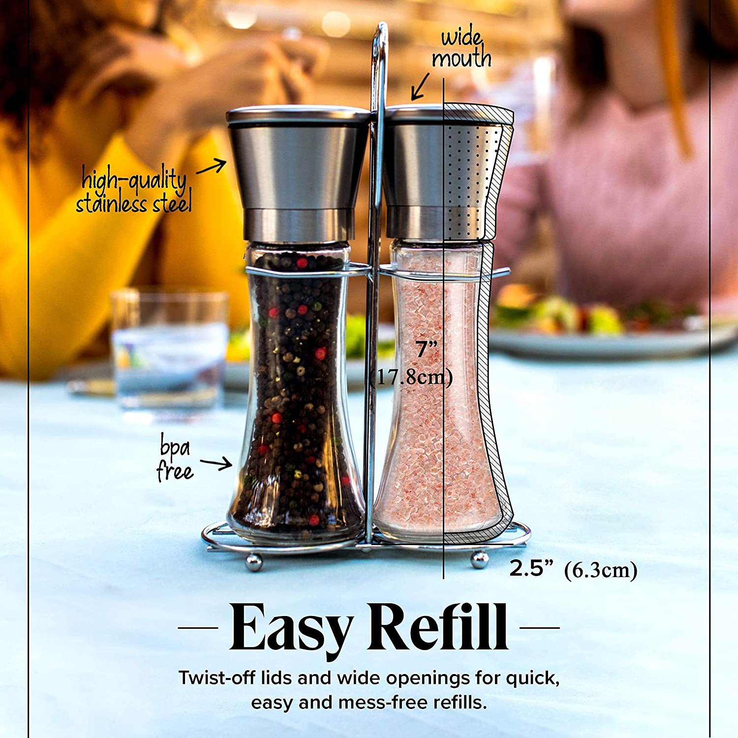 Modern Stainless Steel Salt and Pepper Grinder Set V178-83624