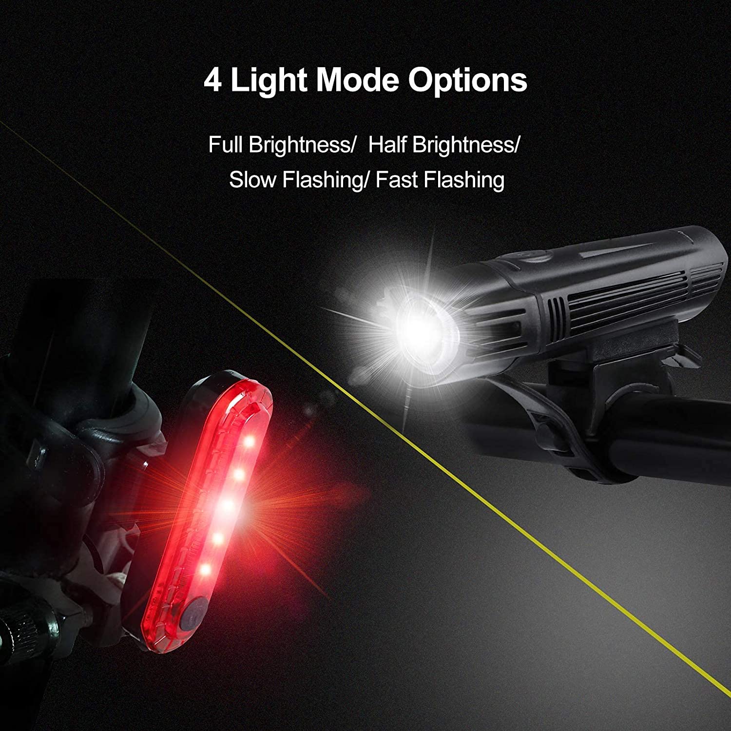 Waterproof Rechargeable LED Bike Lights Set (2000mah Lithium Battery, IPX4, 2 USB Cables) V178-83631