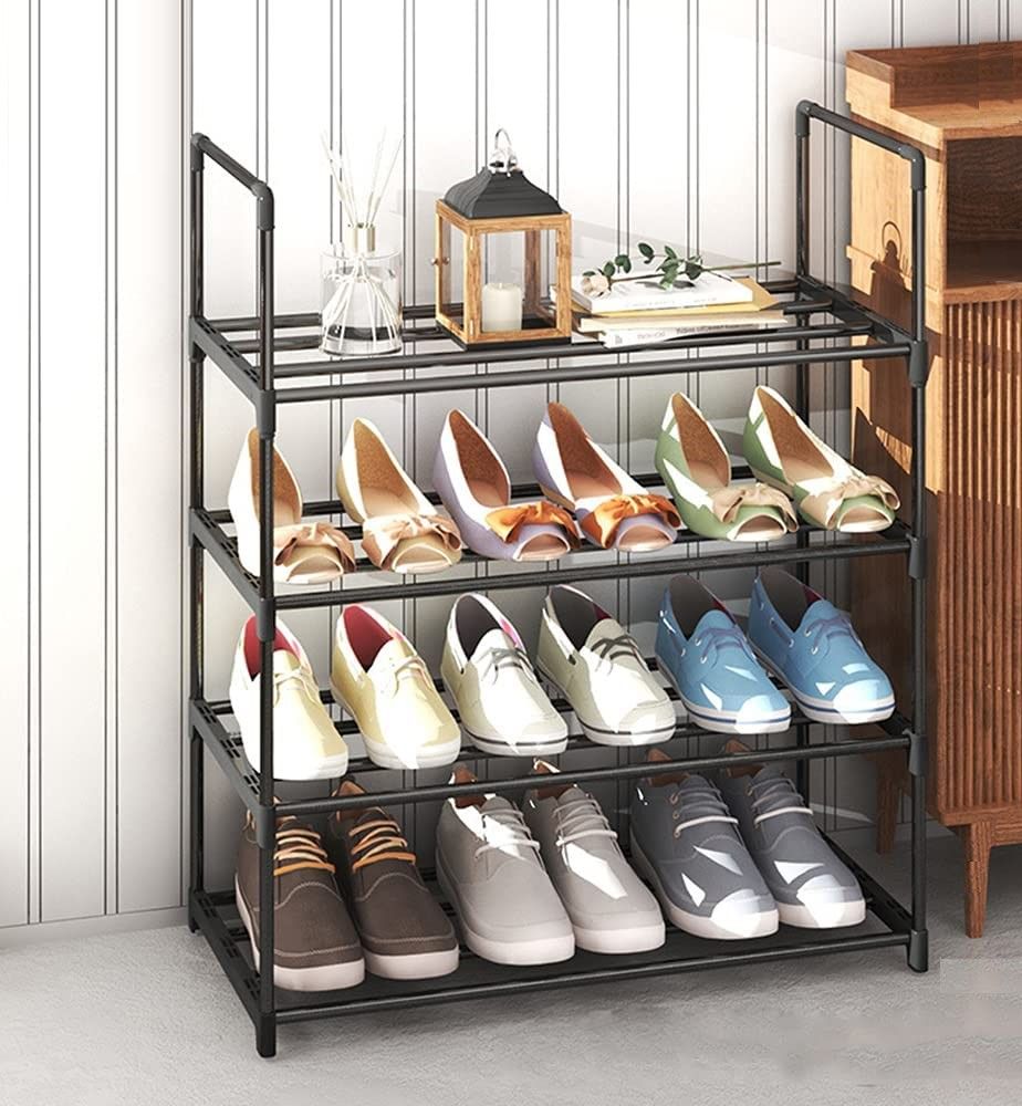 4-Tier Stainless Steel Shoe Rack Storage Organizer to Hold up to 15 Pairs of Shoes (55cm, Black) V178-84004