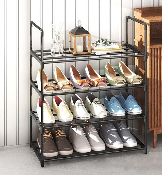 4-Tier Stainless Steel Shoe Rack Storage Organizer to Hold up to 15 Pairs of Shoes (55cm, Black) V178-84004