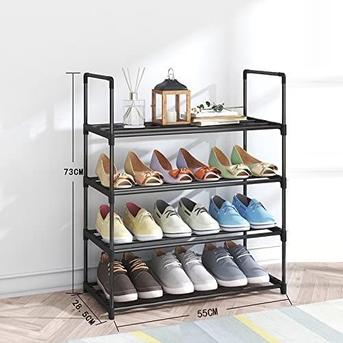 4-Tier Stainless Steel Shoe Rack Storage Organizer to Hold up to 15 Pairs of Shoes (55cm, Black) V178-84004