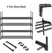 4-Tier Stainless Steel Shoe Rack Storage Organizer to Hold up to 15 Pairs of Shoes (55cm, Black) V178-84004