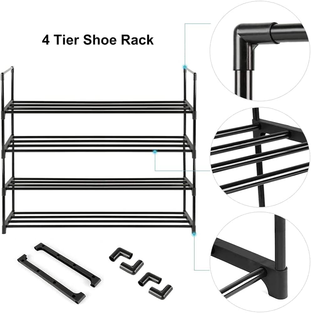4-Tier Stainless Steel Shoe Rack Storage Organizer to Hold up to 15 Pairs of Shoes (55cm, Black) V178-84004