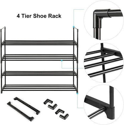 4-Tier Stainless Steel Shoe Rack Storage Organizer to Hold up to 15 Pairs of Shoes (55cm, Black) V178-84004