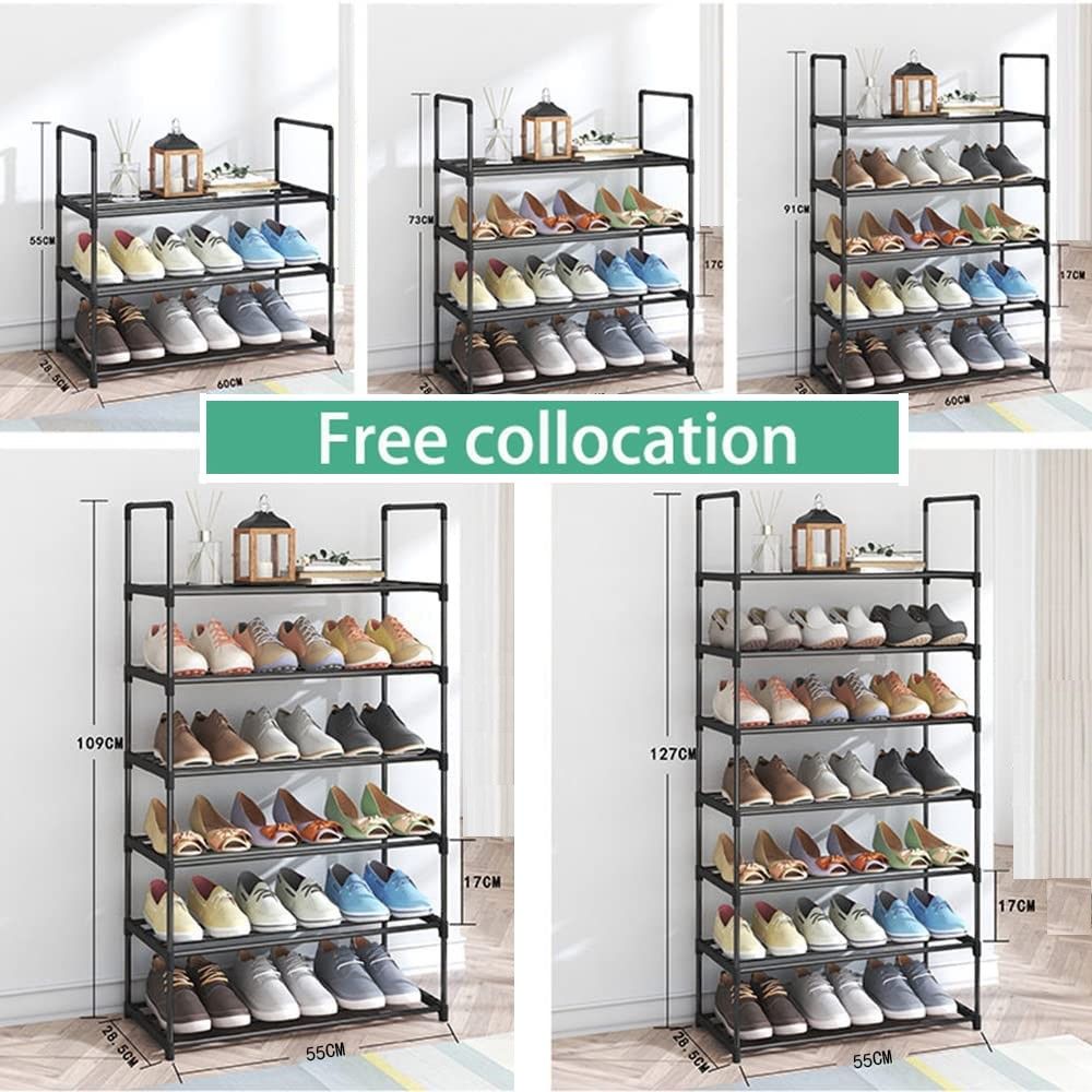 4-Tier Stainless Steel Shoe Rack Storage Organizer to Hold up to 15 Pairs of Shoes (55cm, Black) V178-84004