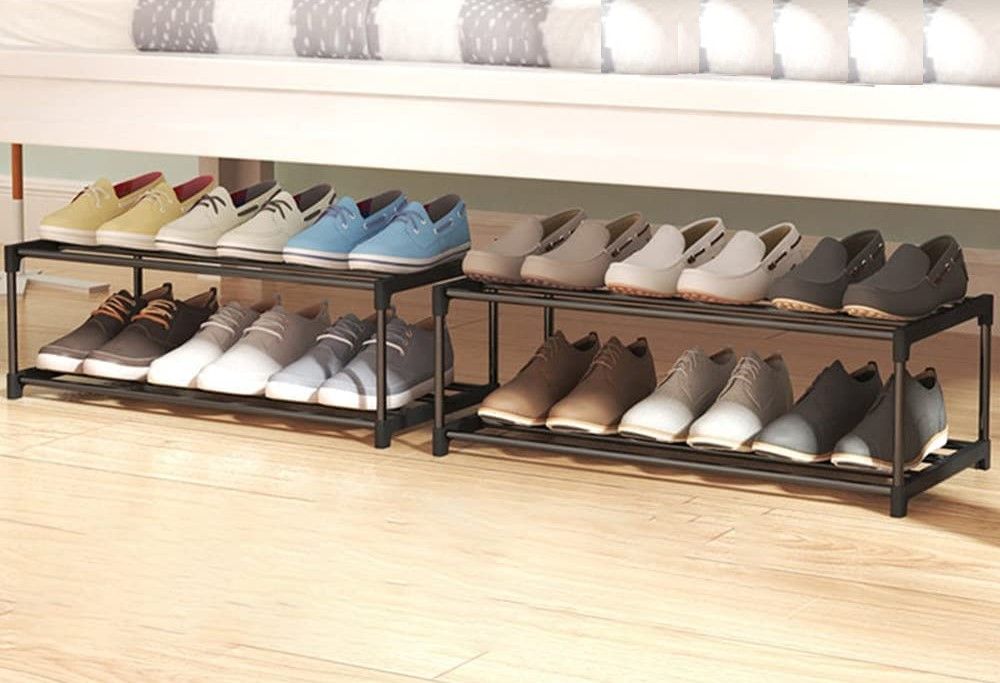 4-Tier Stainless Steel Shoe Rack Storage Organizer to Hold up to 15 Pairs of Shoes (55cm, Black) V178-84004