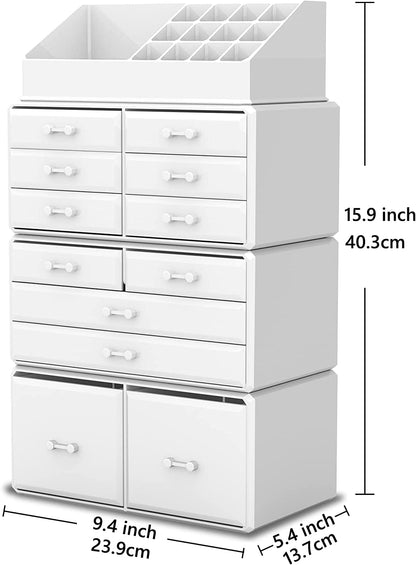 Makeup Cosmetic Organizer Storage with 12 Drawers Display Boxes (White) V178-84130