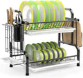Stainless Steel 2-Tier Dish Drying Rack with Utensil Holder, Cutting Board Holder and Dish Drainer for V178-84442