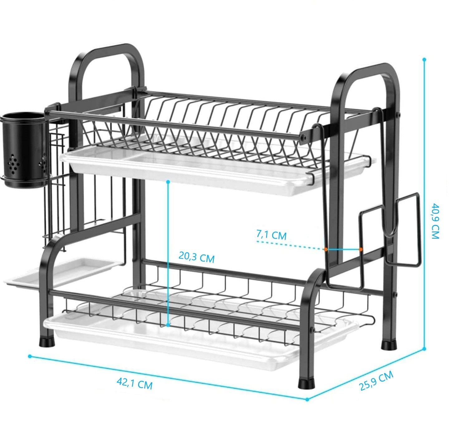 Stainless Steel 2-Tier Dish Drying Rack with Utensil Holder, Cutting Board Holder and Dish Drainer for V178-84442
