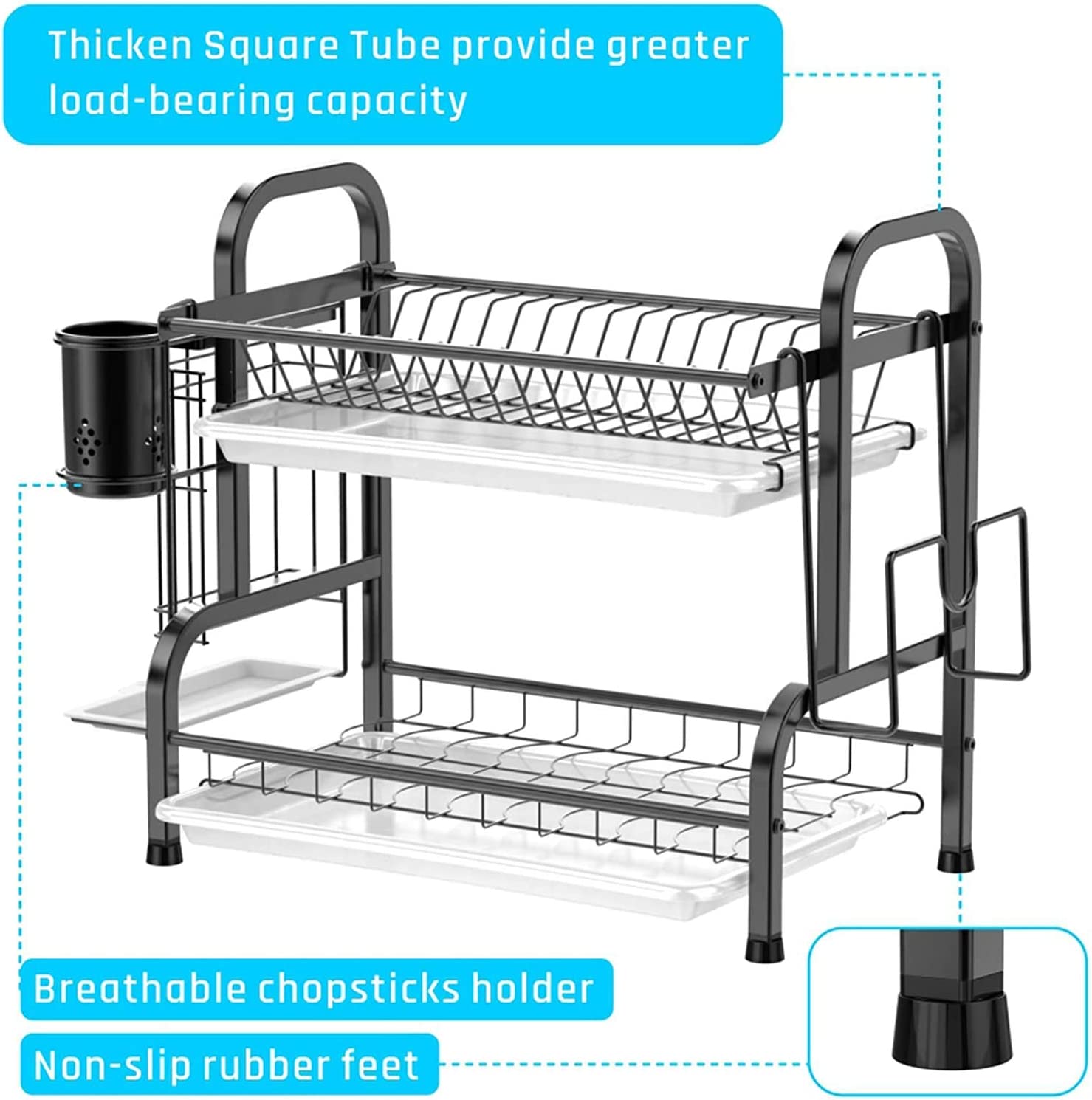 Stainless Steel 2-Tier Dish Drying Rack with Utensil Holder, Cutting Board Holder and Dish Drainer for V178-84442
