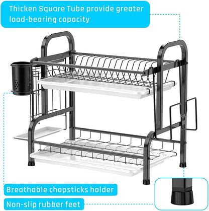 Stainless Steel 2-Tier Dish Drying Rack with Utensil Holder, Cutting Board Holder and Dish Drainer for V178-84442