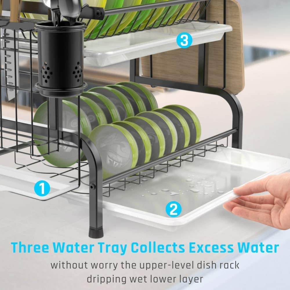 Stainless Steel 2-Tier Dish Drying Rack with Utensil Holder, Cutting Board Holder and Dish Drainer for V178-84442