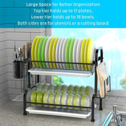 Stainless Steel 2-Tier Dish Drying Rack with Utensil Holder, Cutting Board Holder and Dish Drainer for V178-84442
