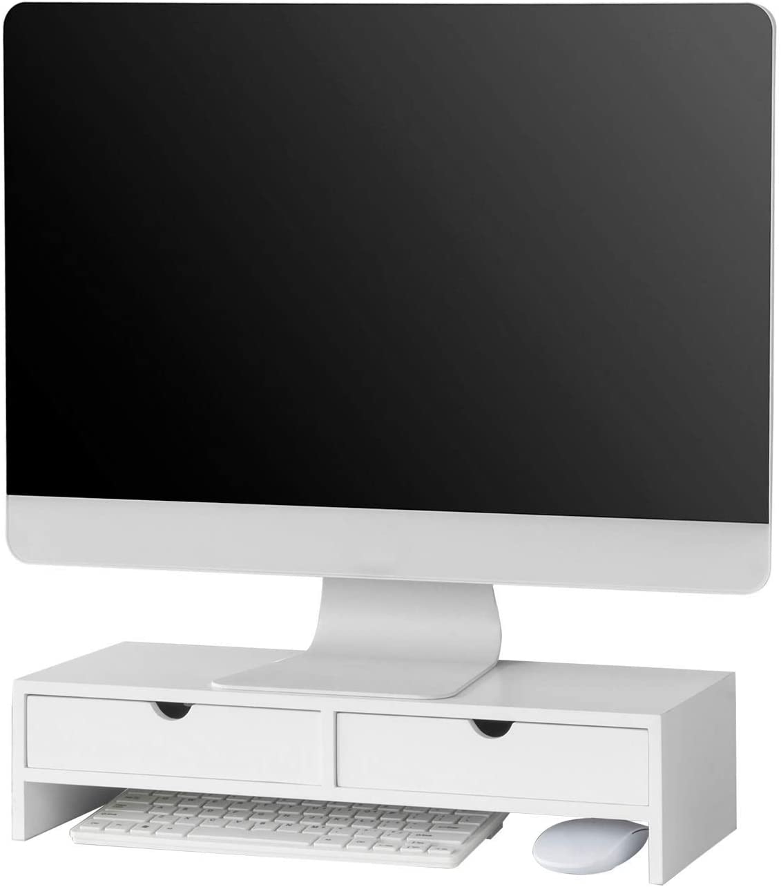 White Monitor Stand Desk Organizer with 2 Drawers V178-84492