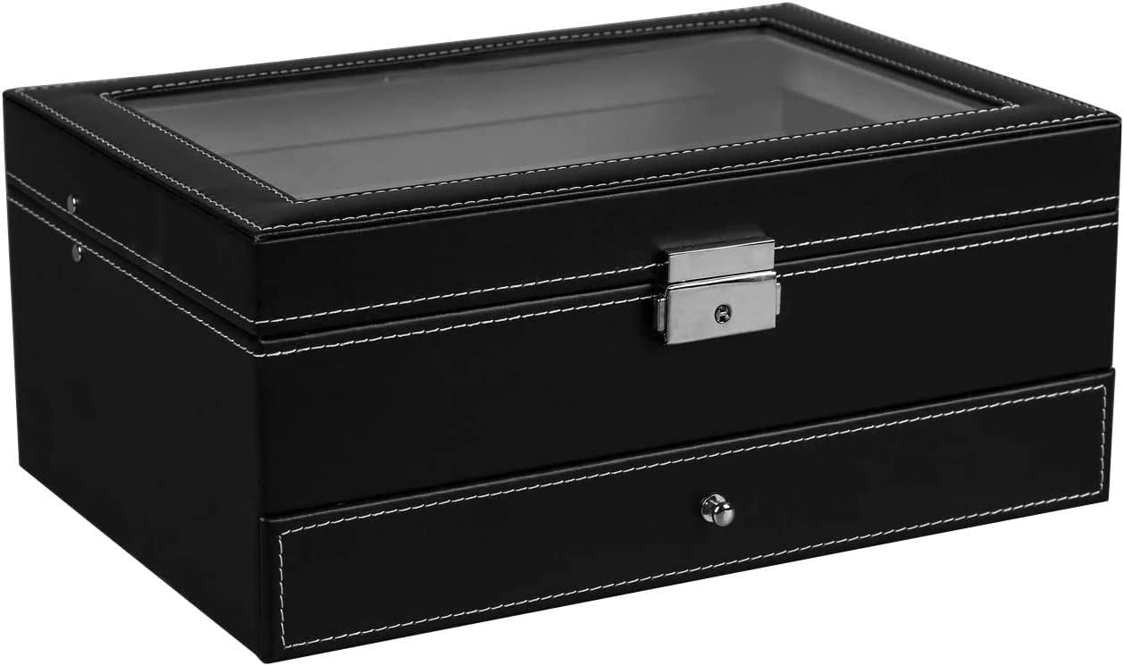 12 Slot PU Leather Lockable Watch and Jewelry Storage Boxes (Black) V178-84497