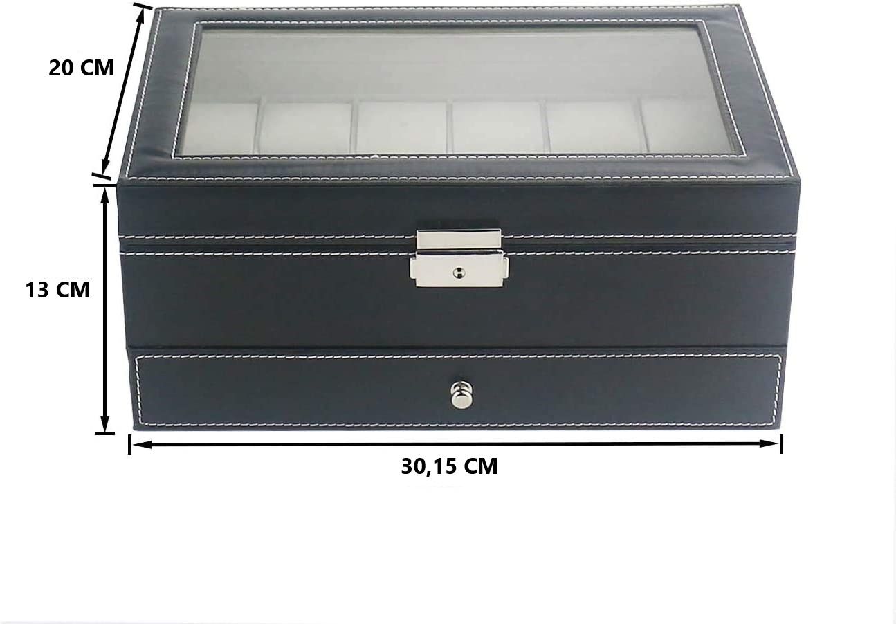 12 Slot PU Leather Lockable Watch and Jewelry Storage Boxes (Black) V178-84497