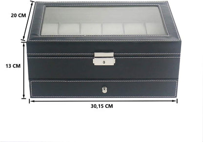 12 Slot PU Leather Lockable Watch and Jewelry Storage Boxes (Black) V178-84497