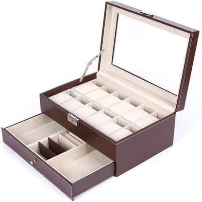 12 Slot PU Leather Lockable Watch and Jewelry Storage Boxes (Brown) V178-84503