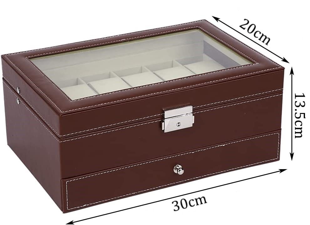 12 Slot PU Leather Lockable Watch and Jewelry Storage Boxes (Brown) V178-84503