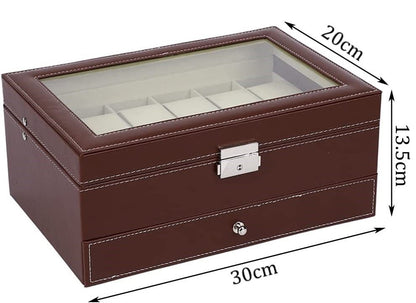 12 Slot PU Leather Lockable Watch and Jewelry Storage Boxes (Brown) V178-84503