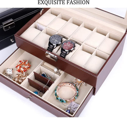 12 Slot PU Leather Lockable Watch and Jewelry Storage Boxes (Brown) V178-84503