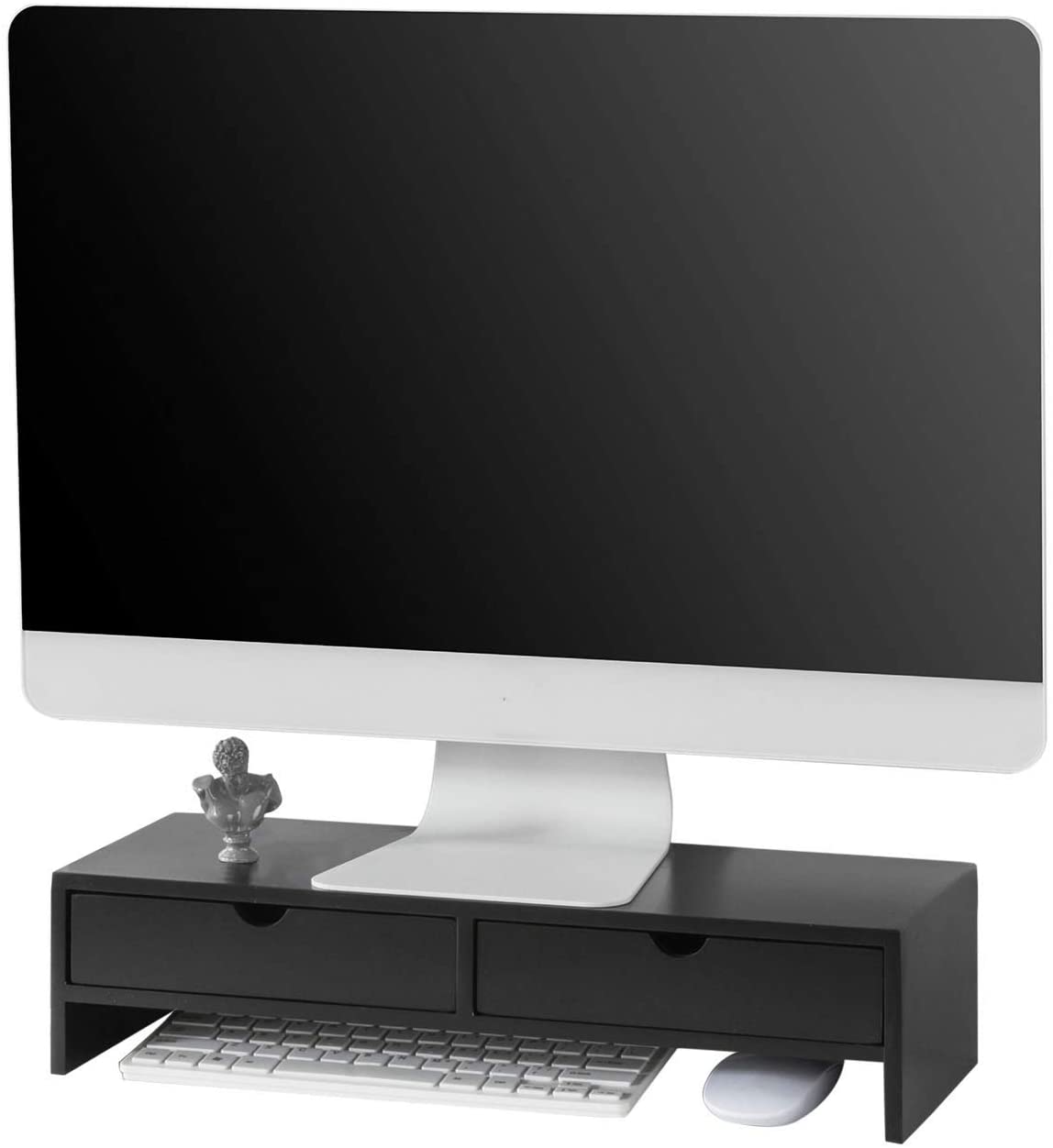 Black Monitor Stand Desk Organizer with 2 Drawers V178-84522