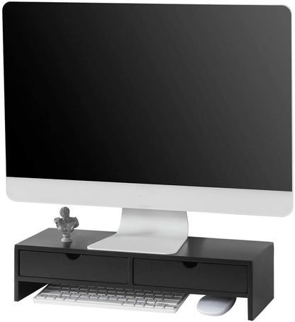 Black Monitor Stand Desk Organizer with 2 Drawers V178-84522