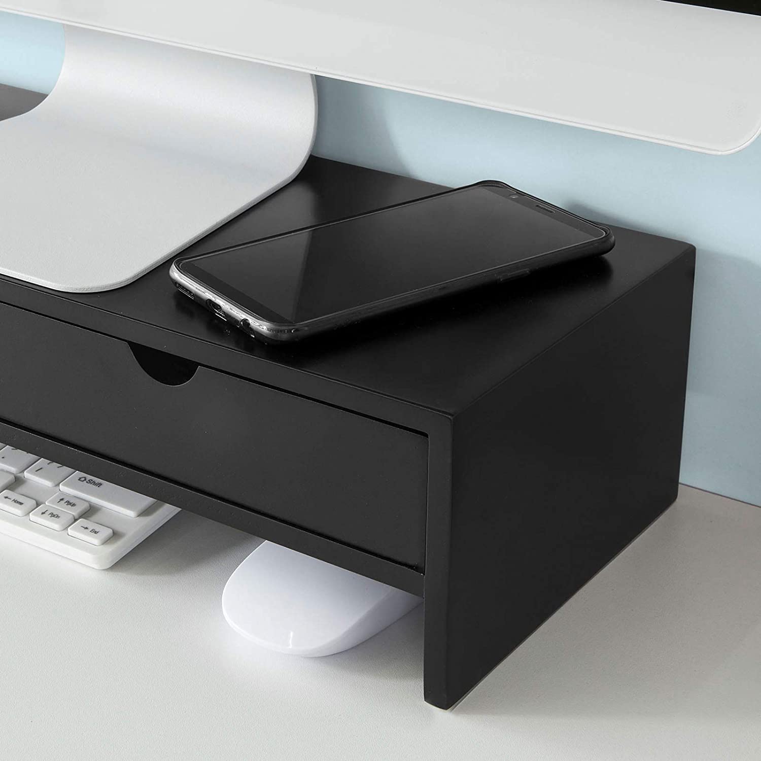 Black Monitor Stand Desk Organizer with 2 Drawers V178-84522