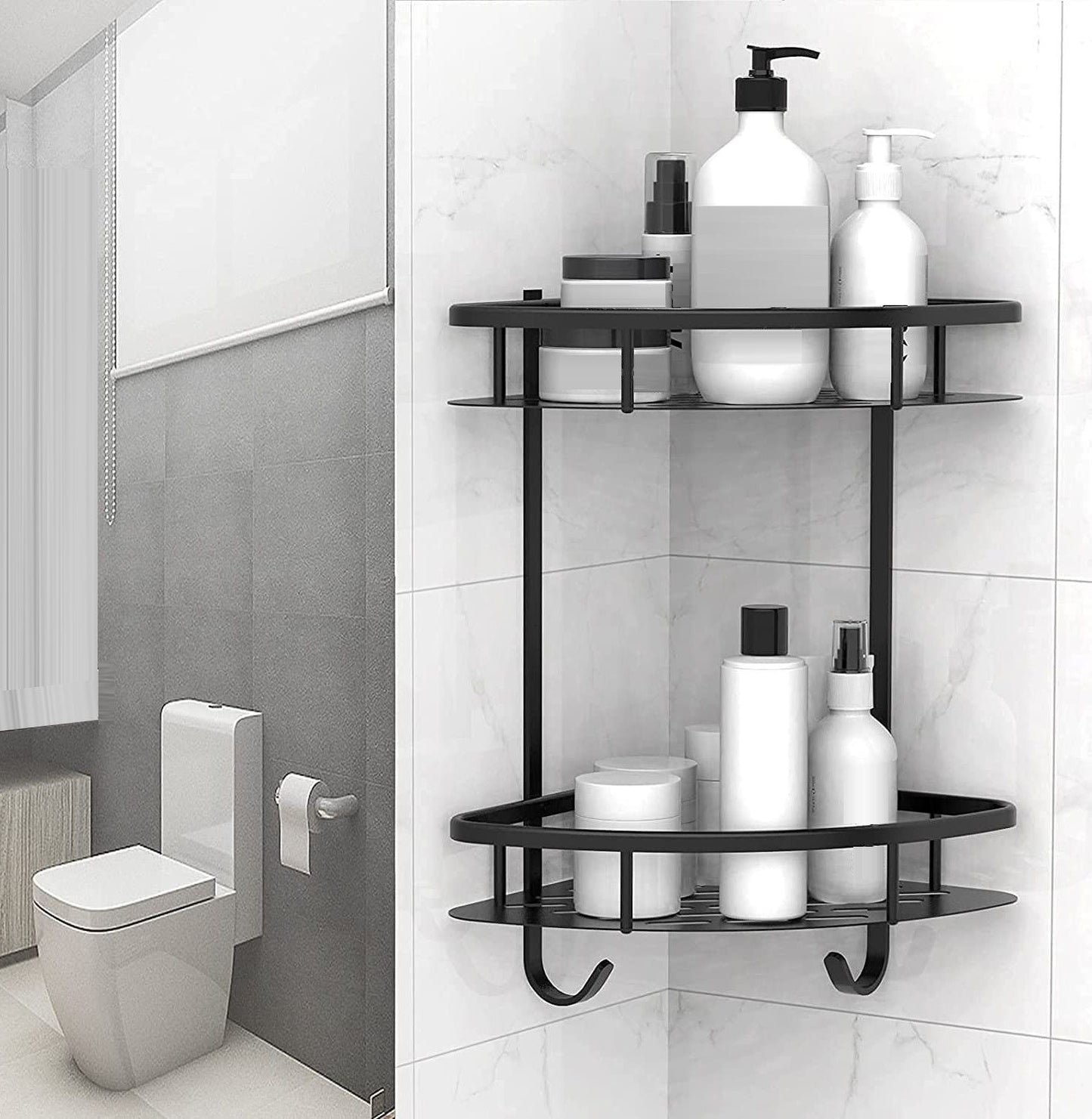 2 Pack Aluminum Adhesive Shower Caddy Corner Shelf Storage Rack for Bathroom V178-84534