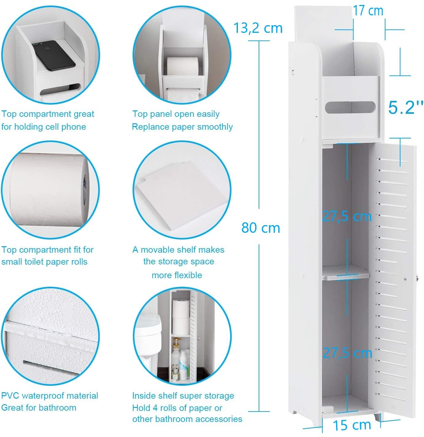 Toilet Paper Roll Holder for Bathroom (White, 80 cm) V178-84558